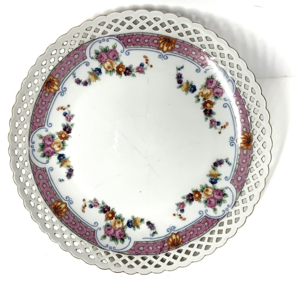 Ca 1920 Schumann Bavaria Dresden Plate Reticulated, Scalloped and Gold Leaf Edge